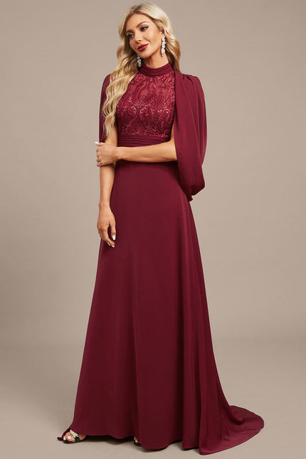 Robe Dentelle Soirée Col Haut - gallery 7