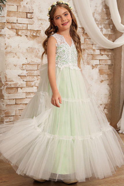 Robe Dentelle Fille Tulle Vert - gallery 6