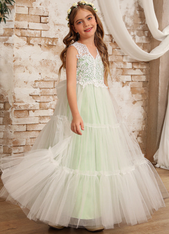 Robe Dentelle Fille Tulle Vert - gallery 6