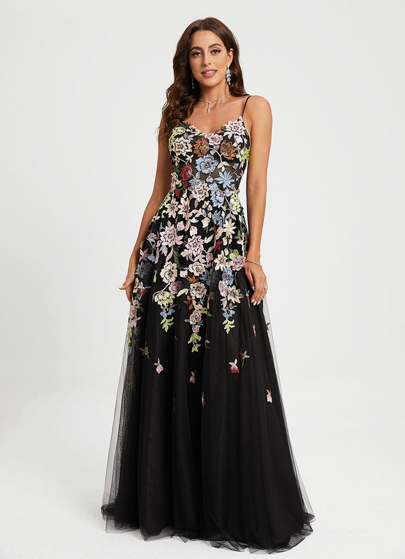 Robe Dentelle Florale En Tulle - gallery 2