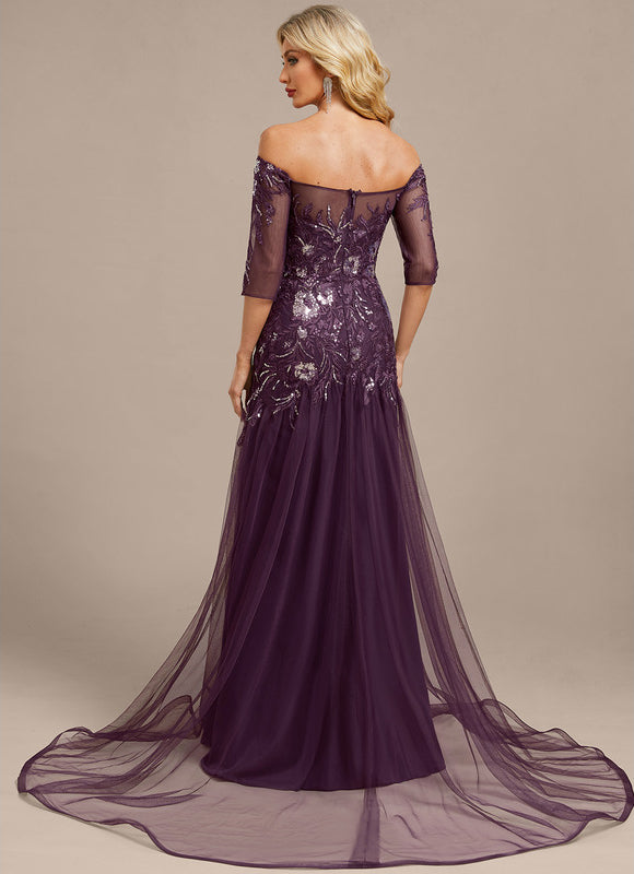 Robe Dentelle Violette Ornée - gallery 6