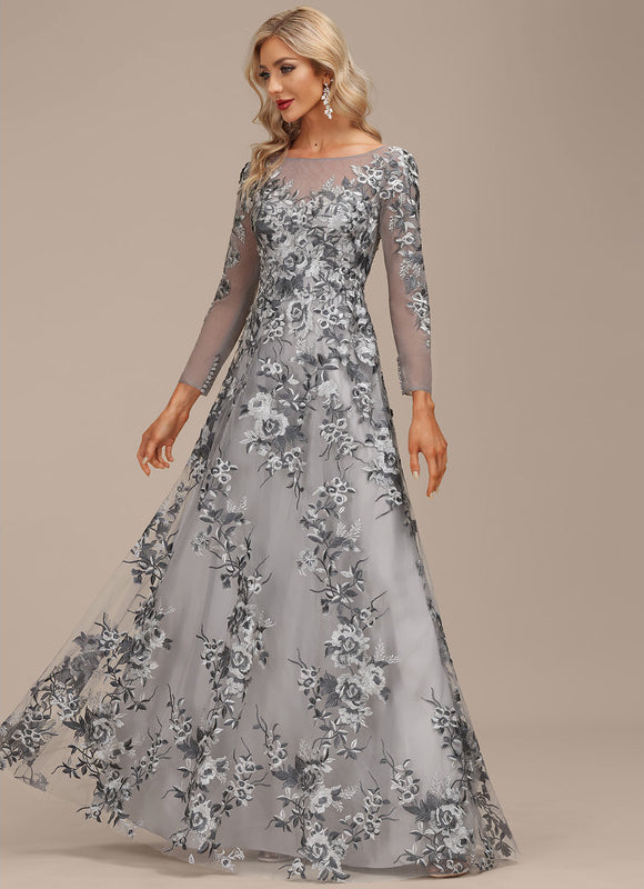 Robe Dentelle Florale Grise - gallery 3