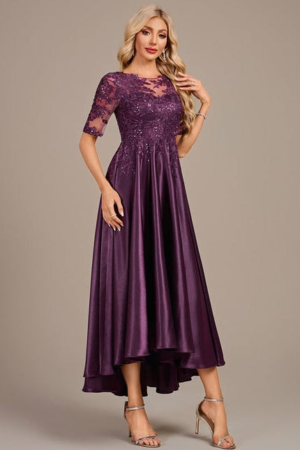 Robe Dentelle Satin Violet - gallery 4