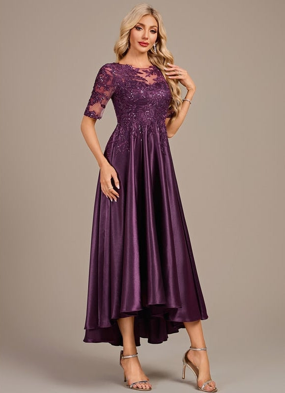 Robe Dentelle Satin Violet - gallery 4