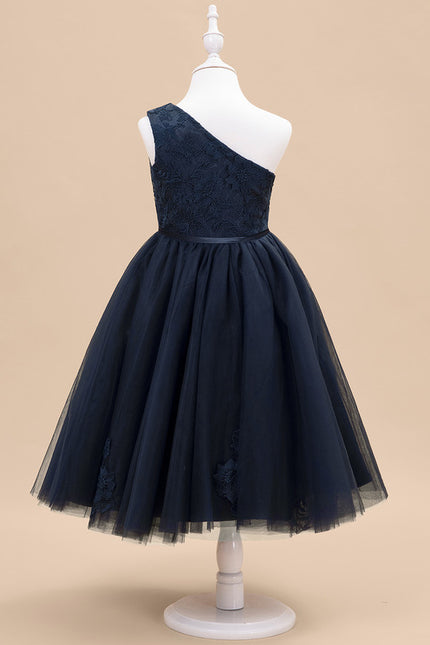 Robe Dentelle Asymétrique Tulle Fleuri - gallery 4