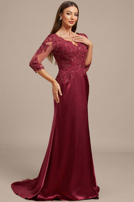 Robe Dentelle Satin Bordeaux Élégante - gallery 6
