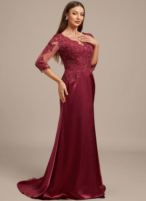 Robe Dentelle Satin Bordeaux Élégante - gallery 6