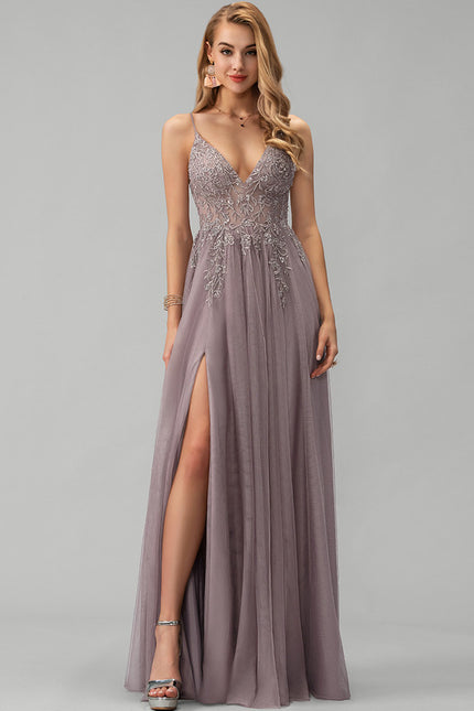 Robe Dentelle Longue Mauve Élégante - gallery 3