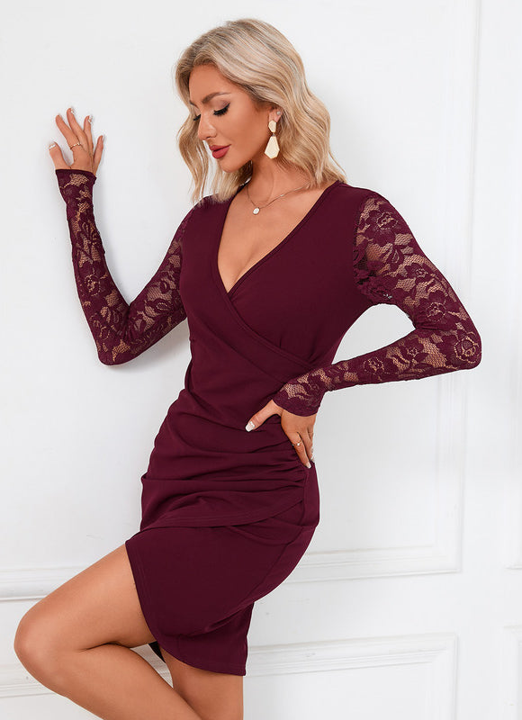Robe Dentelle Bordeaux Ajustée - gallery 4