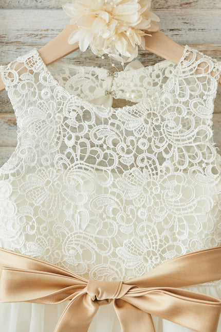Robe Dentelle Enfant Écrue Satinée - gallery 6