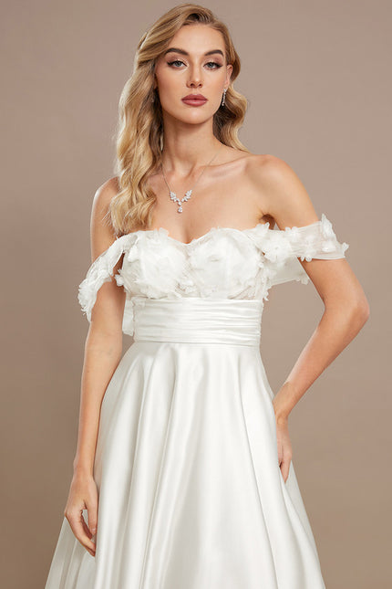 Robe Blanche Dentelle Epaule Dénudée - gallery 3