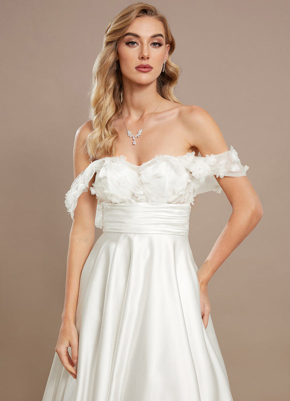 Robe Blanche Dentelle Epaule Dénudée - gallery 3