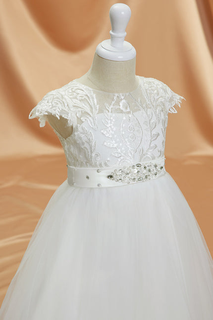 Robe Dentelle Nuptiale Enfant Tulle Ornée - gallery 1