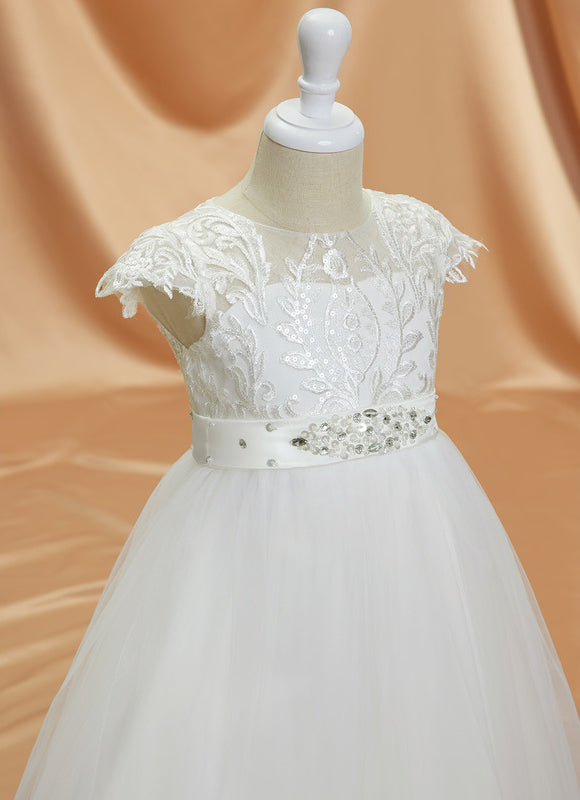 Robe Dentelle Nuptiale Enfant Tulle Ornée - gallery 1