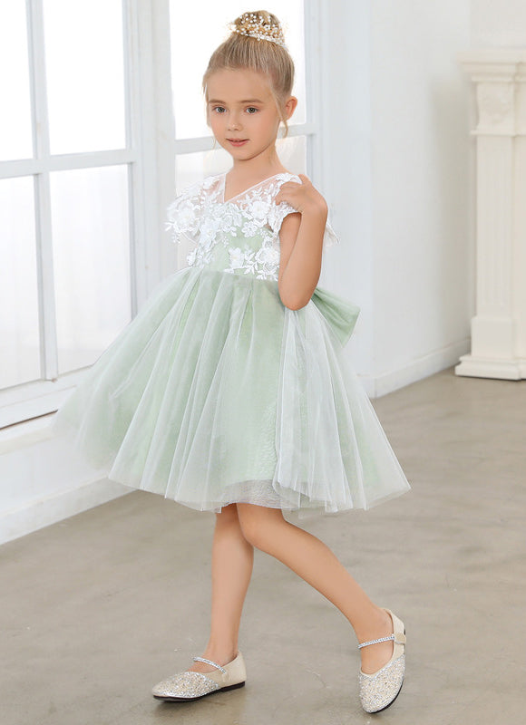 Robe Dentelle Tulle Vert Pâle - gallery 4