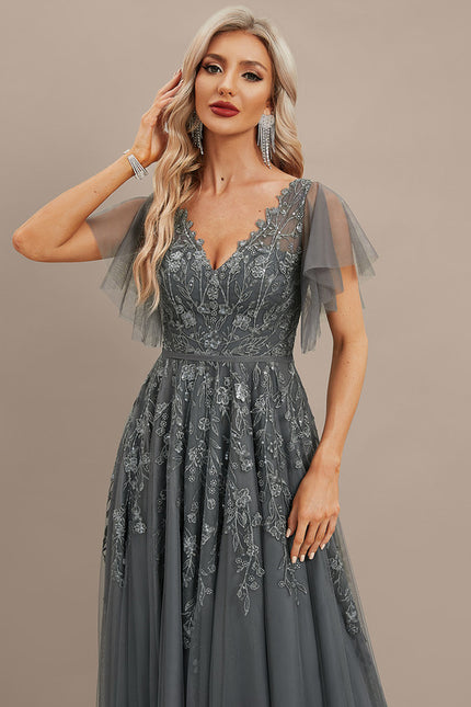 Robe Dentelle Grise Élégante - gallery 1