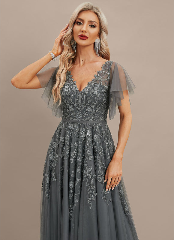 Robe Dentelle Grise Élégante - gallery 1