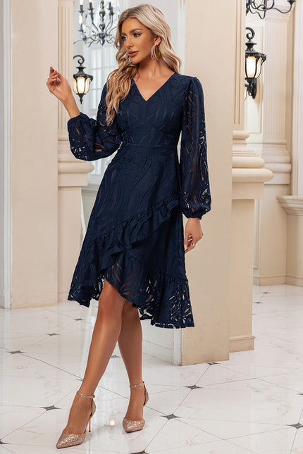 Robe Dentelle Marine Volants Chic - gallery 4