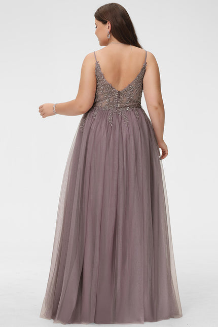 Robe Dentelle Longue Mauve Élégante - gallery 6
