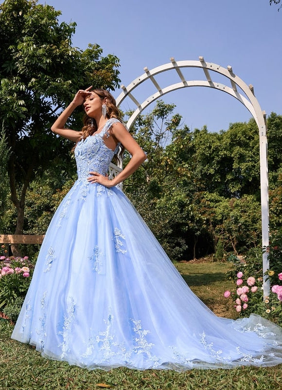 Robe Dentelle Bal Bleu Pastel - gallery 2
