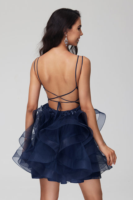 Robe Dentelle Tulle Festif Marine - gallery 5