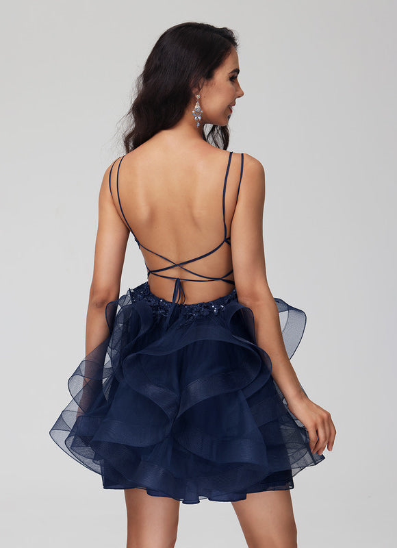 Robe Dentelle Tulle Festif Marine - gallery 5