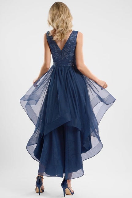 Robe Dentelle Asymétrique Marine - gallery 4