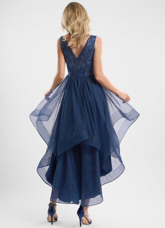 Robe Dentelle Asymétrique Marine - gallery 4