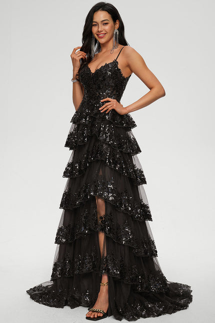 Robe Dentelle À Volants Scintillante - gallery 3