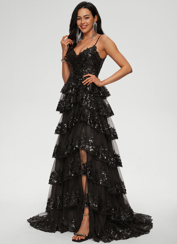 Robe Dentelle À Volants Scintillante - gallery 3