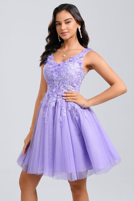 Robe Dentelle Courte Lilas Fleuri - gallery 2