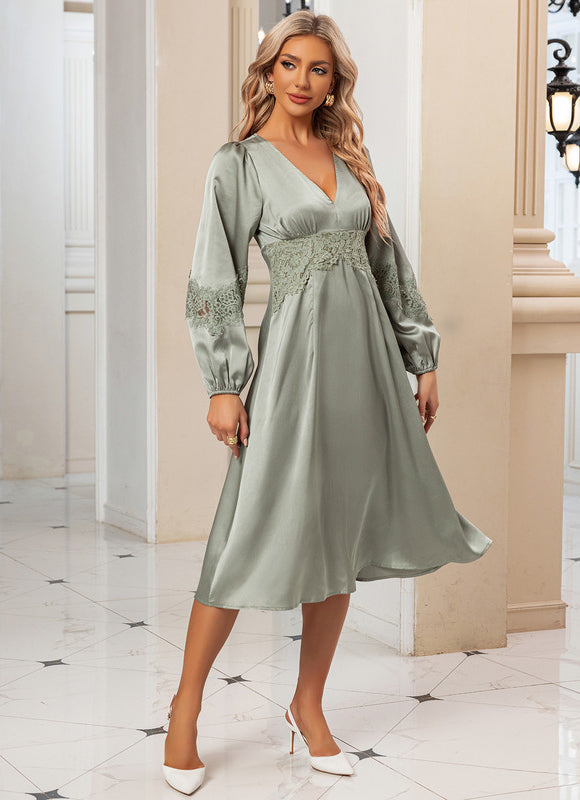 Robe Vert Sauge Dentelle - gallery 2