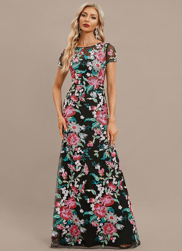 Robe Dentelle Satin Noir Floral - gallery 5