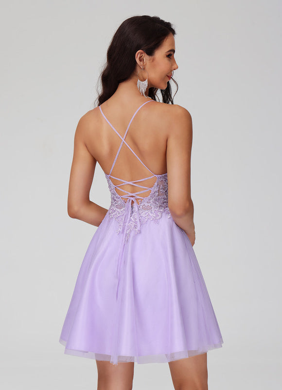 Robe Dentelle Tulle Lilas - gallery 1