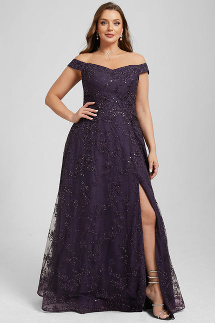 Robe Dentelle Soirée Violette Scintillante - gallery 7