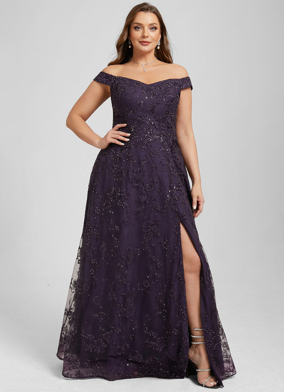 Robe Dentelle Soirée Violette Scintillante - gallery 7