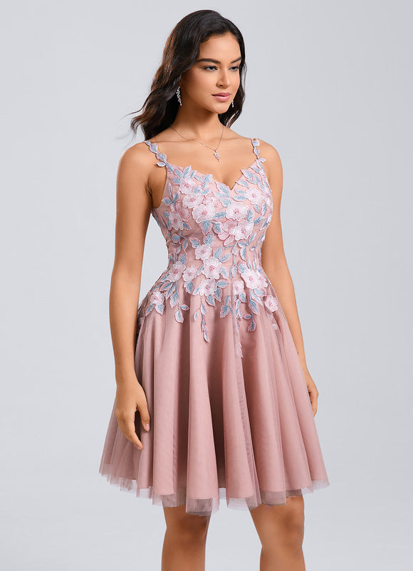 Robe Dentelle Courte Tulle Floral - gallery 4