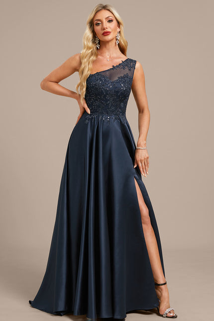 Robe Dentelle Satin Asymétrique - gallery 2