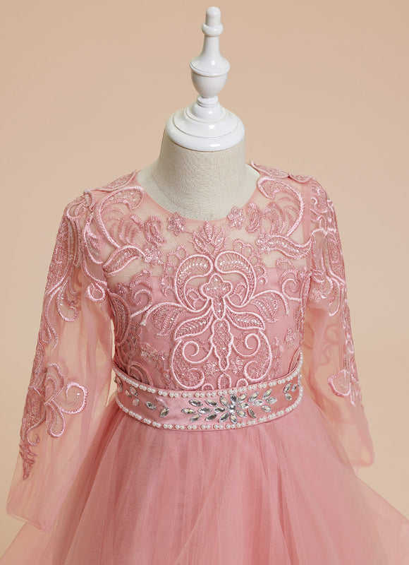 Robe Dentelle Volants Rose - gallery 2