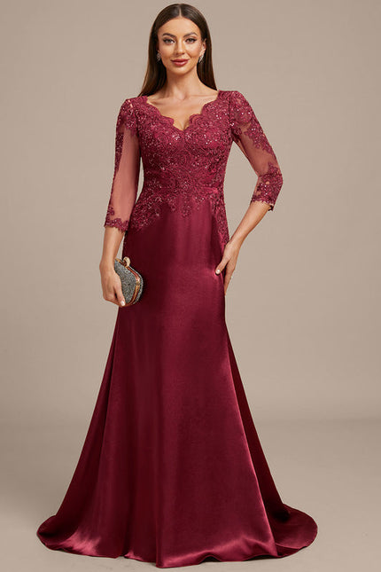 Robe Dentelle Satin Bordeaux Élégante - gallery 3