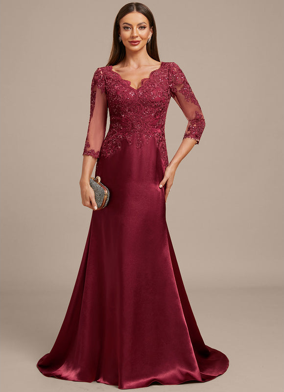 Robe Dentelle Satin Bordeaux Élégante - gallery 3