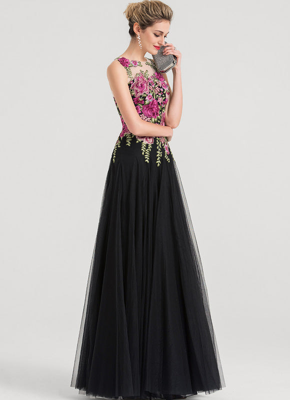 Robe Dentelle Tulle Noir Floral - gallery 2