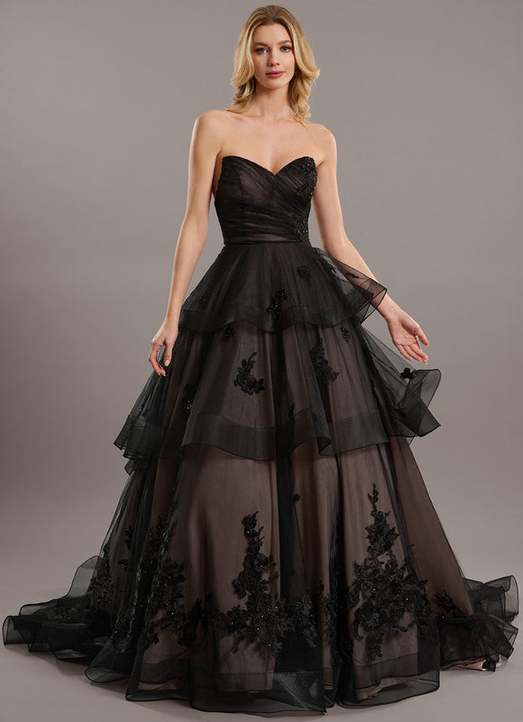 Robe Dentelle Tulle Noire Élégante - gallery 1