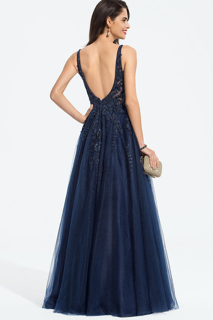 Robe Dentelle Soirée Bleu Nuit - gallery 5