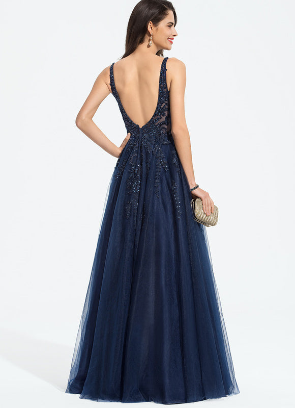 Robe Dentelle Soirée Bleu Nuit - gallery 5