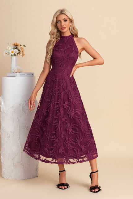 Robe Dentelle Midi Bordeaux Florale - gallery 4