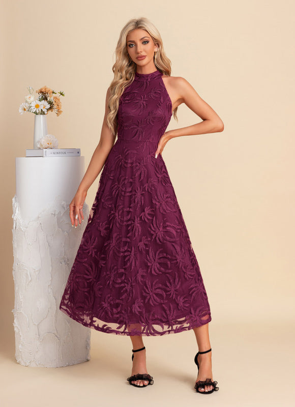 Robe Dentelle Midi Bordeaux Florale - gallery 4