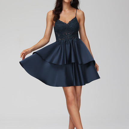 Robe Dentelle Satin À Volants