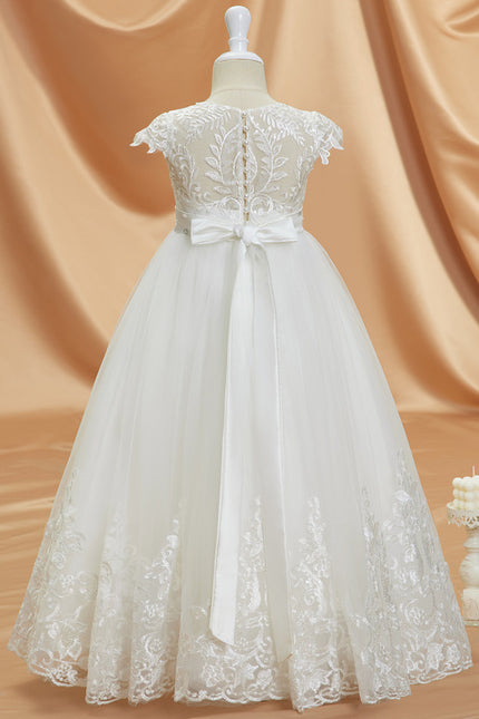 Robe Dentelle Nuptiale Enfant Tulle Ornée - gallery 5