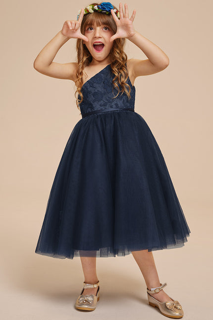 Robe Dentelle Asymétrique Tulle Fleuri - gallery 1
